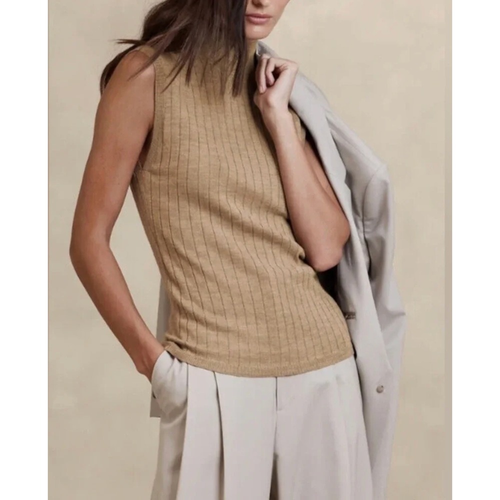 Banana Republic Nezha Merino Sweater Shell Size XL Tan Minimalist Quiet Luxury
